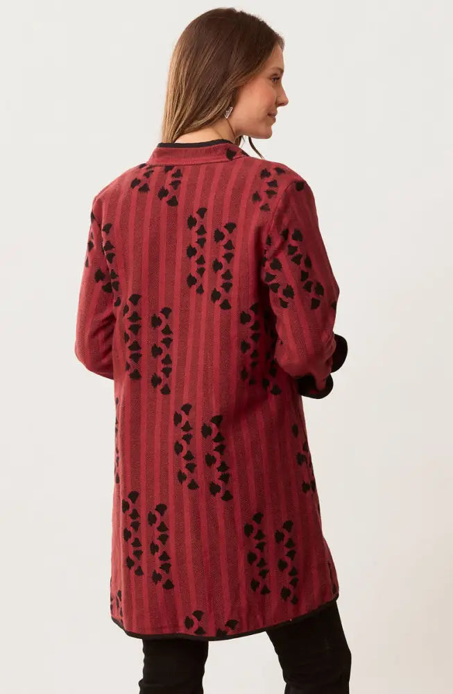 Amulya Reversible Band Collar Jacket - Pomegranate/Wave blue