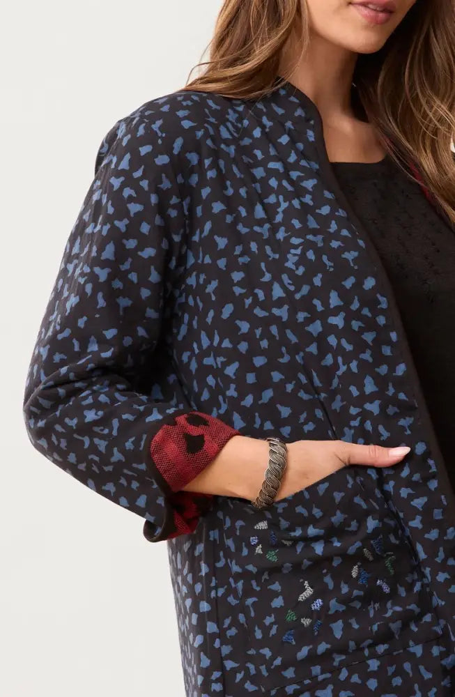 Amulya Reversible Band Collar Jacket - Pomegranate/Wave blue