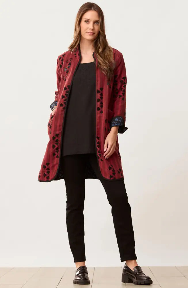 Amulya Reversible Band Collar Jacket - Pomegranate/Wave blue