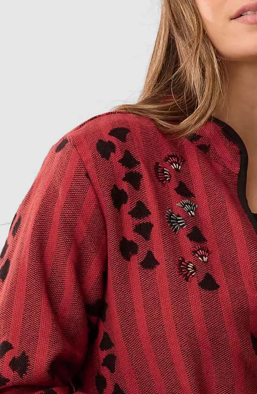 Amulya Reversible Band Collar Jacket - Pomegranate/Wave blue