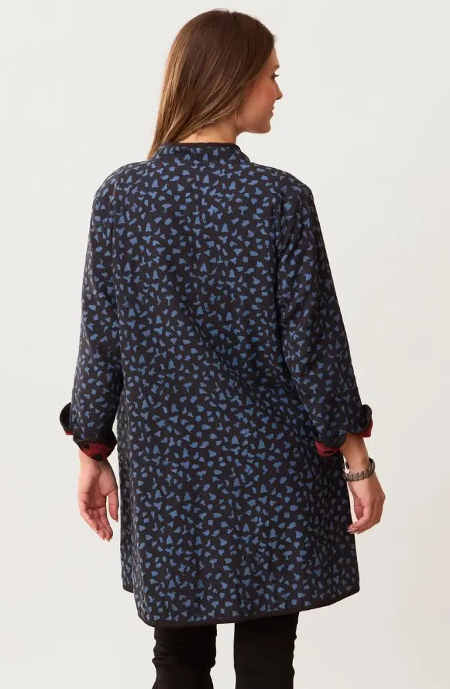 Amulya Reversible Band Collar Jacket - Pomegranate/Wave blue