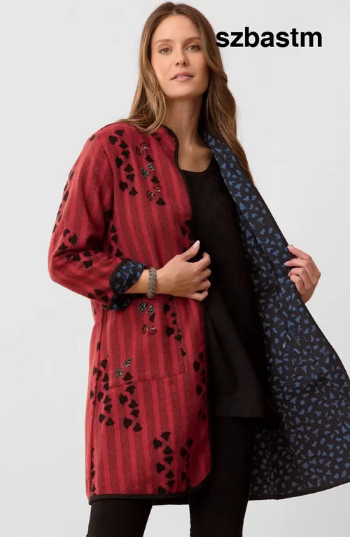 Amulya Reversible Band Collar Jacket - Pomegranate/Wave blue - Pomegranate/Wave blue / PS (6-8)
