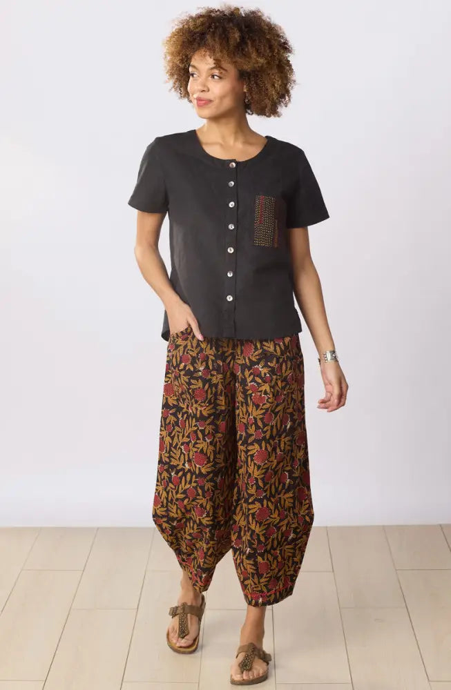 Dhulia Drawstring Lantern-Leg Pant - Black/Multi
