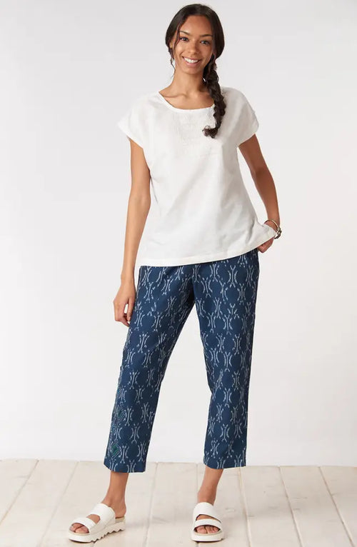Disha Ikat Tapered Leg Pant - Navy