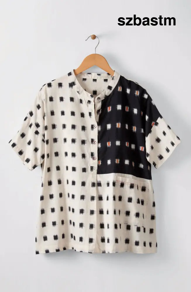 Jahnvi Ikat Short-Sleeve Tunic - Soft white/Black - Soft white/Black / PS (6-8)