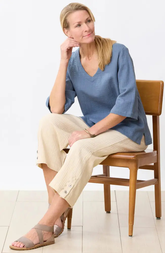 Kesari Cotton Dobby Gauze Crop Pant
