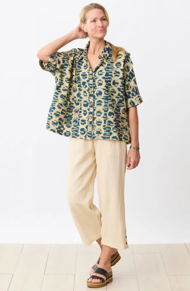 Kesari Cotton Dobby Gauze Crop Pant