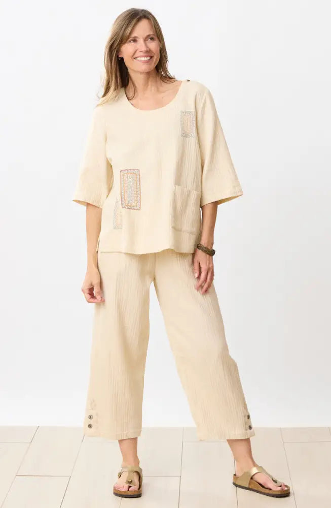 Kesari Cotton Dobby Gauze Crop Pant