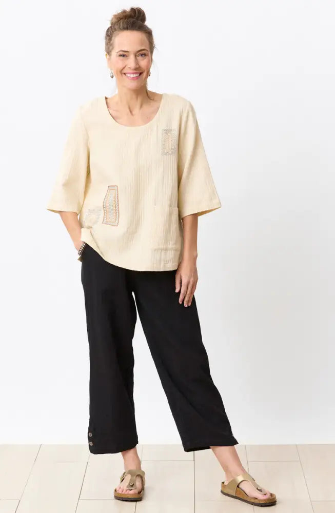 Kesari Cotton Dobby Gauze Crop Pant