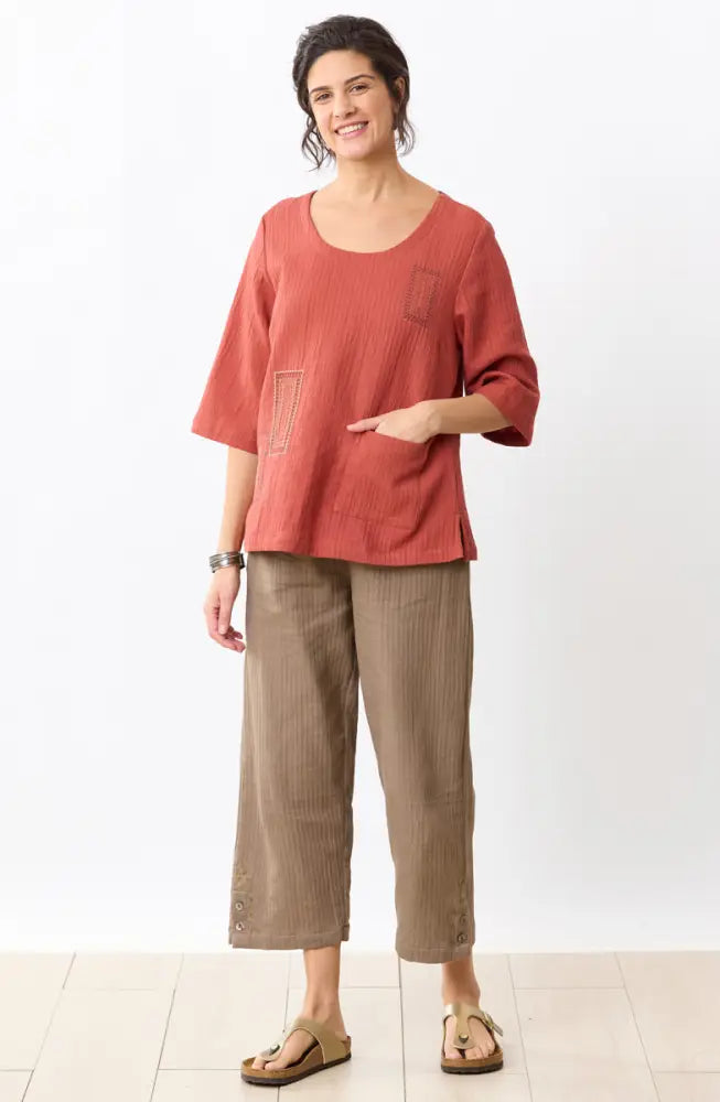 Kesari Cotton Dobby Gauze Crop Pant