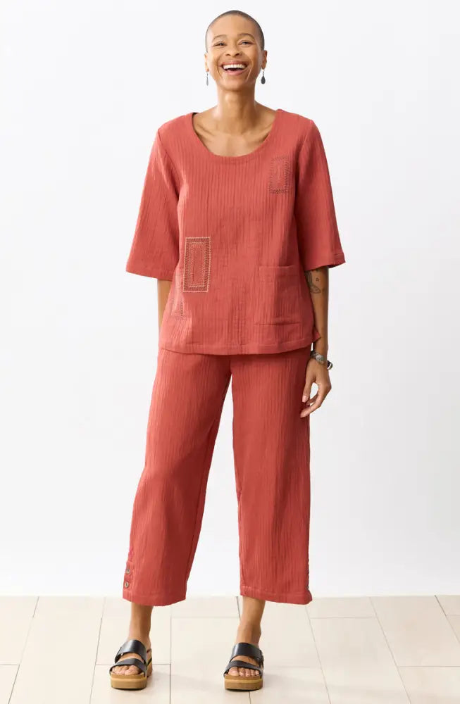 Kesari Cotton Dobby Gauze Crop Pant