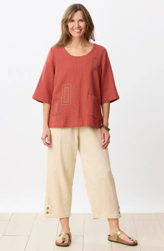 Kesari Cotton Dobby Gauze Crop Pant
