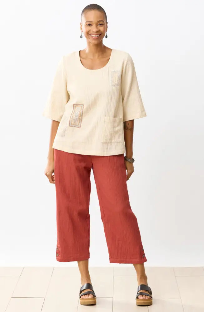Kesari Cotton Dobby Gauze Crop Pant