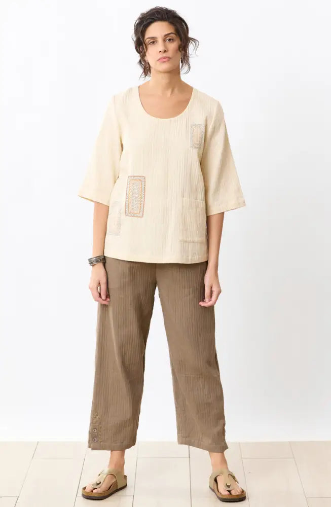 Kesari Cotton Dobby Gauze Crop Pant