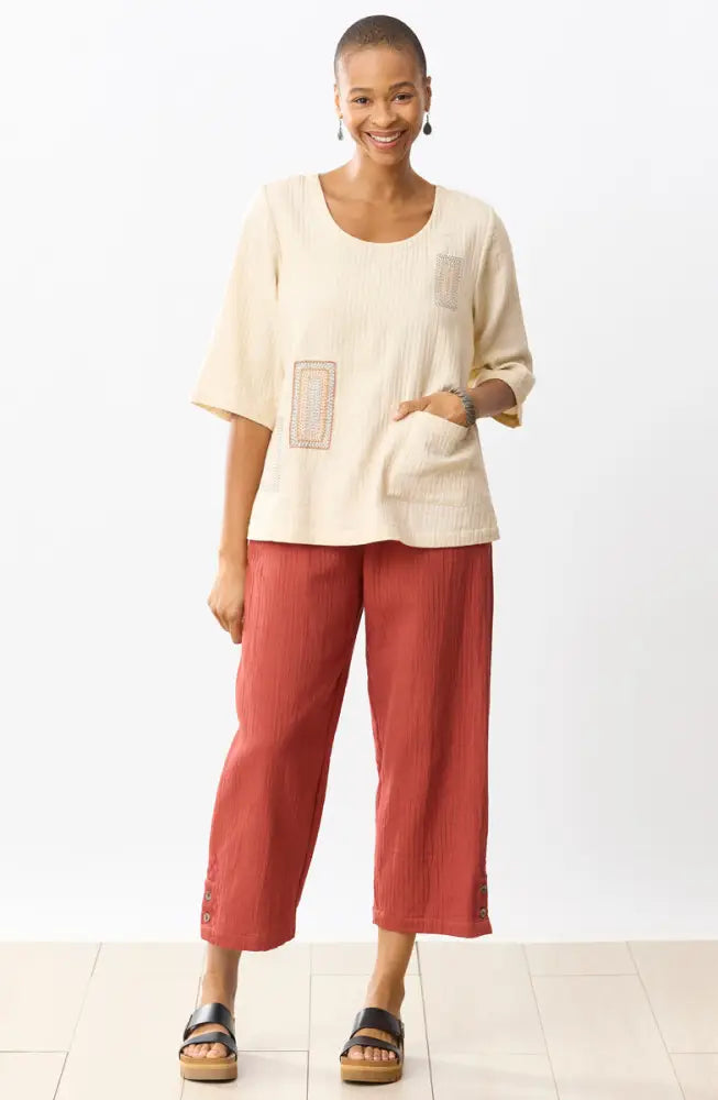 Kesari Cotton Dobby Gauze Crop Pant - Brick / PS (6-8)
