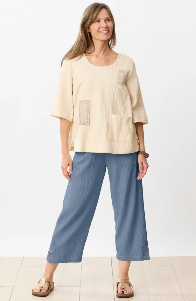 Kesari Cotton Dobby Gauze Crop Pant - Harbor blue / PS (6-8)
