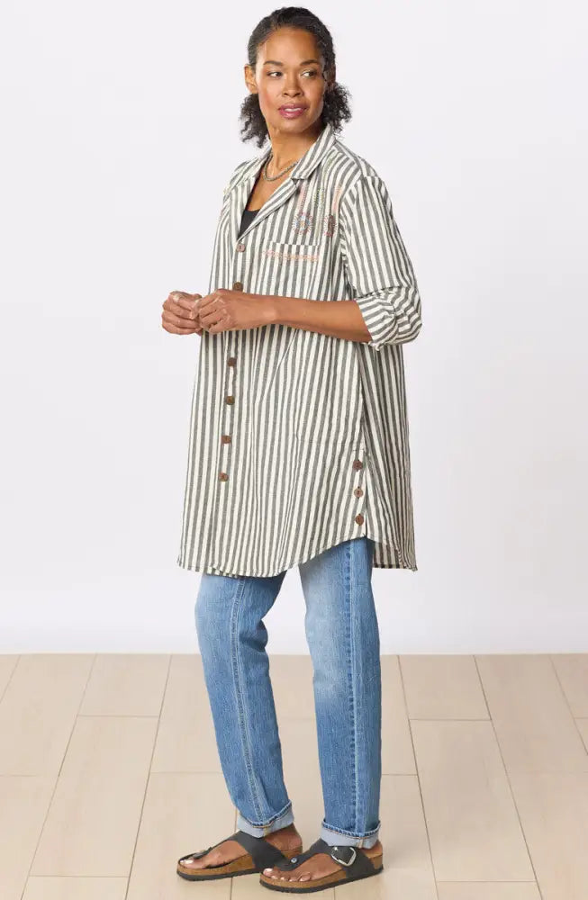Parulia A-line Shirt Jacket - Natural/Black