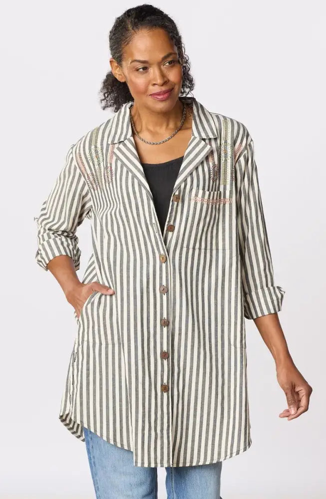 Parulia A-line Shirt Jacket - Natural/Black