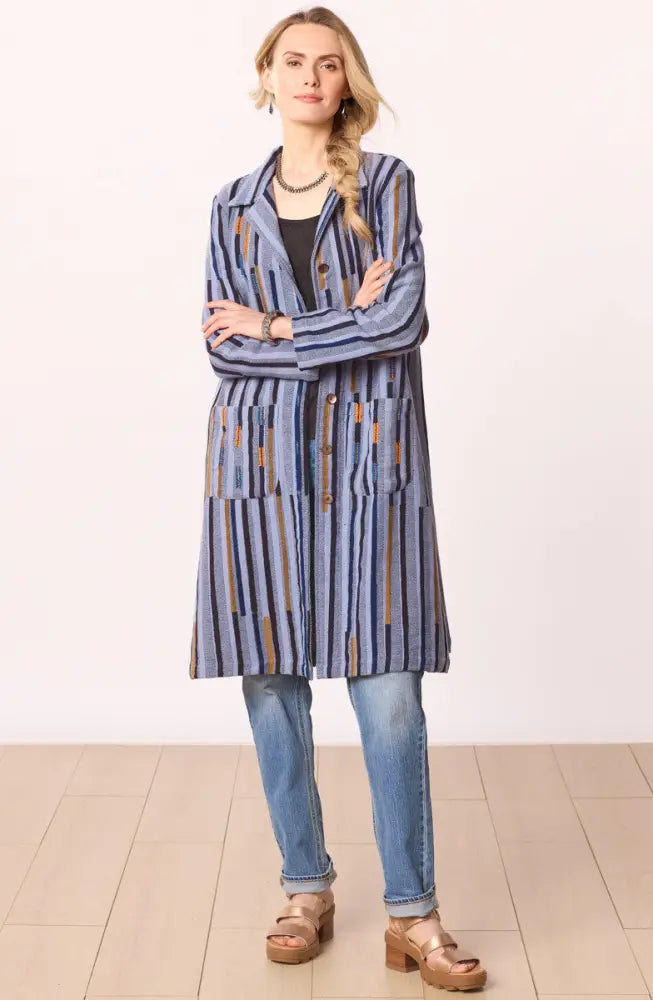 Rasima Long Swing Coat - Cloud/Multi