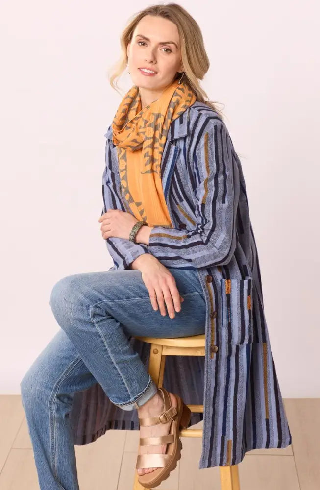 Rasima Long Swing Coat - Cloud/Multi