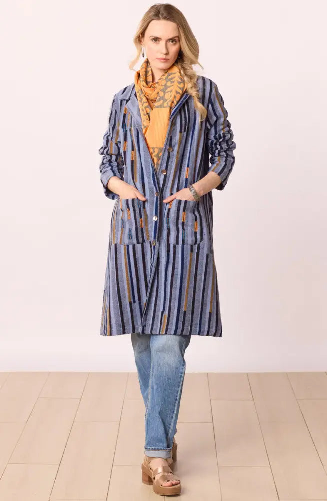 Rasima Long Swing Coat - Cloud/Multi