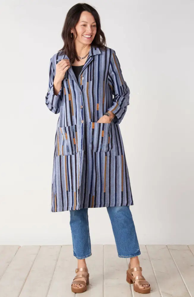 Rasima Long Swing Coat - Cloud/Multi
