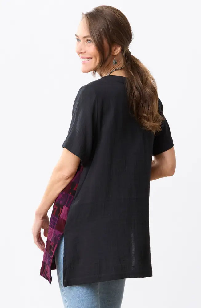 Rushila Upcycled Patchwork V-neck Tunic - Phlox purple