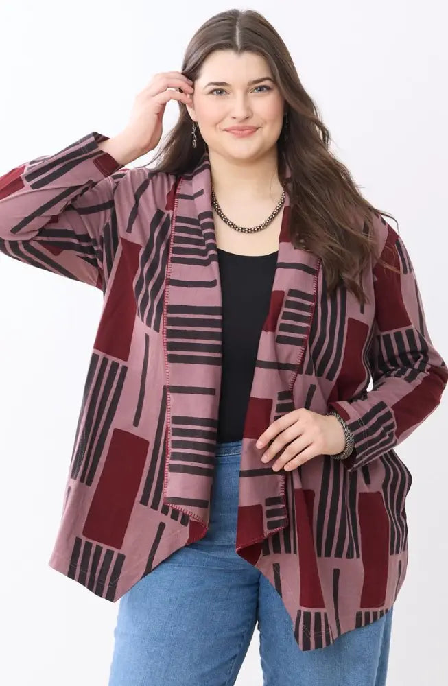 Sakshi Knit Draped Collar Jacket - Iced plum/Multi