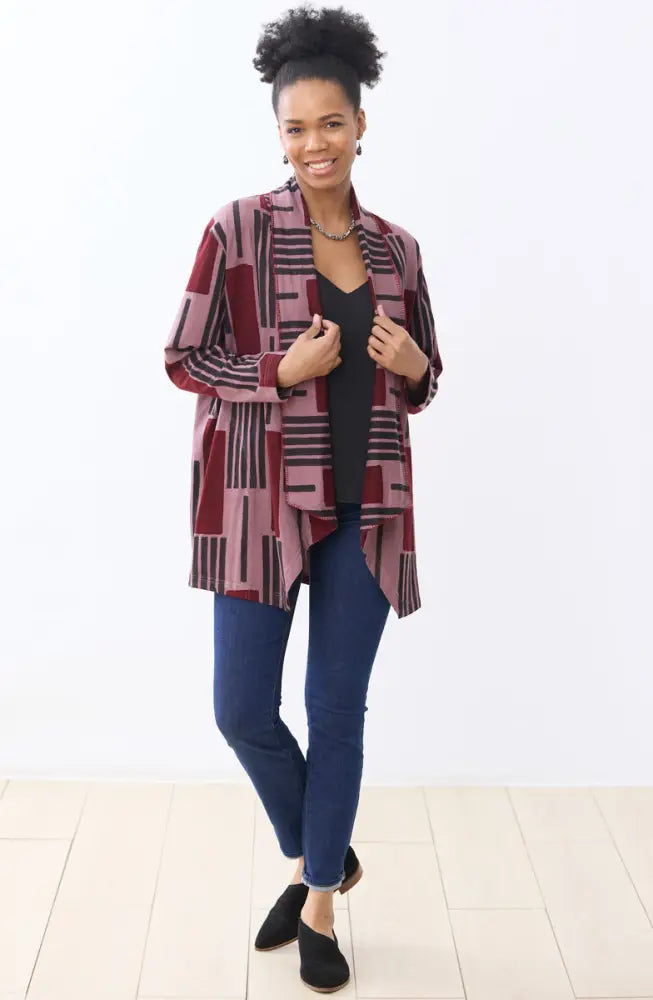 Sakshi Knit Draped Collar Jacket - Iced plum/Multi