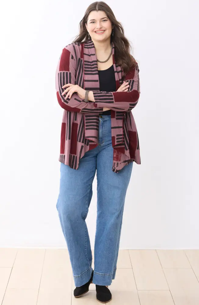 Sakshi Knit Draped Collar Jacket - Iced plum/Multi