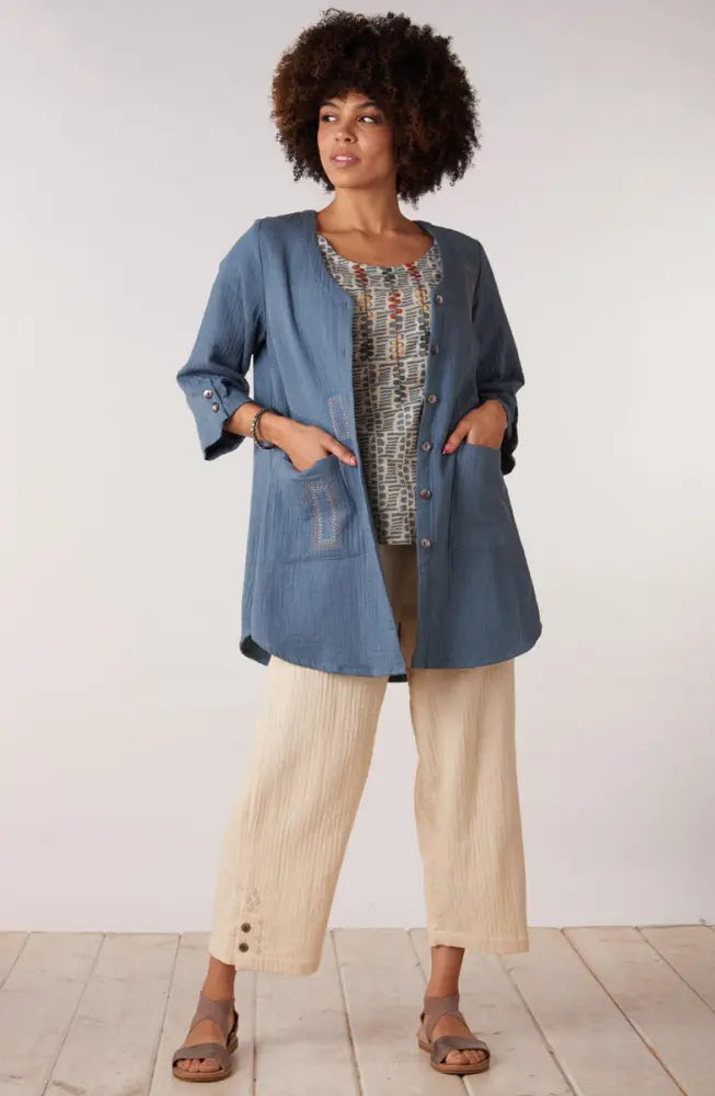 Soniya Dobby Gauze Soft Dressing Jacket - Harbor blue