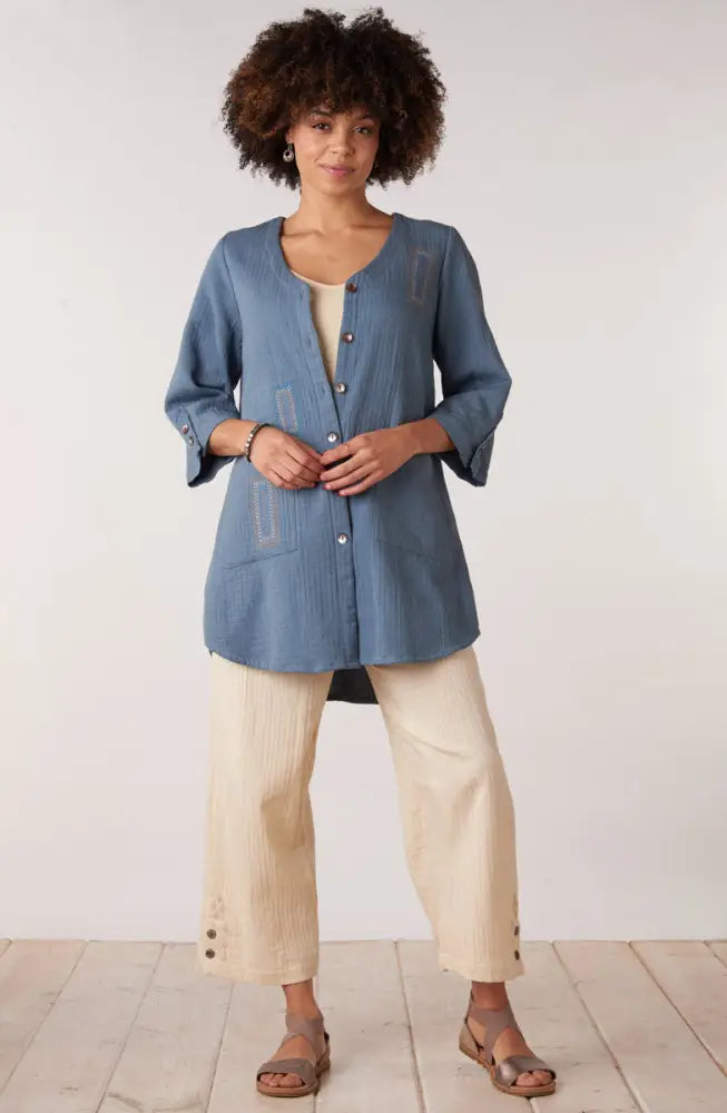 Soniya Dobby Gauze Soft Dressing Jacket - Harbor blue