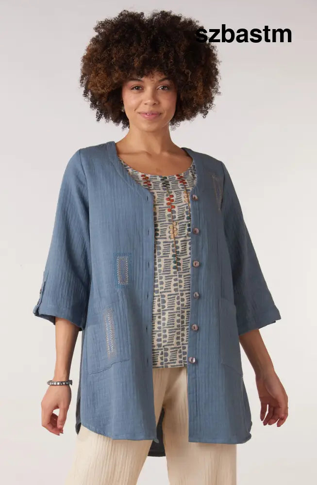 Soniya Dobby Gauze Soft Dressing Jacket - Harbor blue - Harbor blue / PS (6-8)