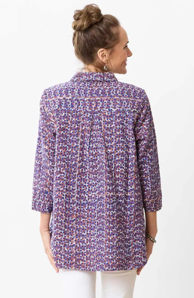 Tasneem Pullover Pleated Notch-Neck Top - Cobalt/Multi