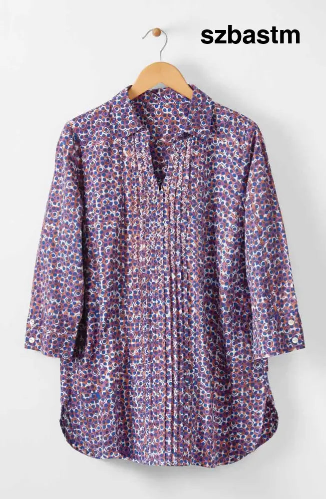 Tasneem Pullover Pleated Notch-Neck Top - Cobalt/Multi - Cobalt/Multi / PS (6-8)