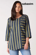 V-neck Divya 3/4-Sleeve Popover Top - Lime/Navy - Lime/Navy / PS (6-8)
