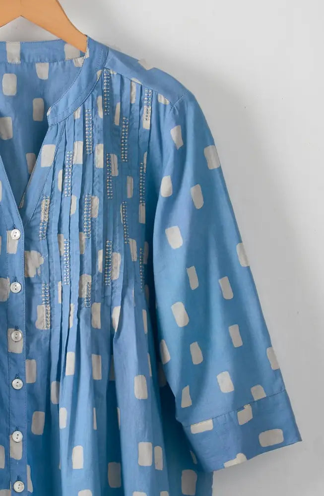 Vaishali Pleated Button-Down Tunic - Calm blue
