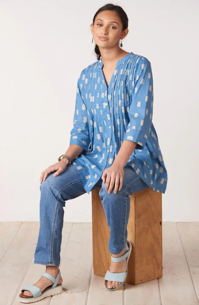 Vaishali Pleated Button-Down Tunic - Calm blue
