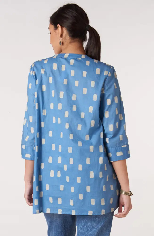 Vaishali Pleated Button-Down Tunic - Calm blue