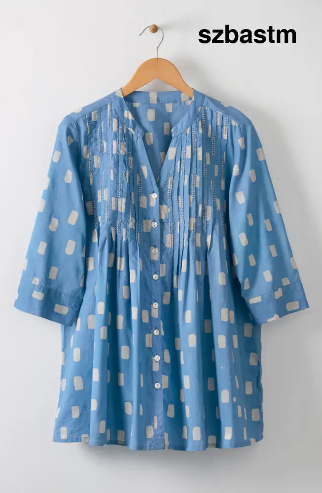 Vaishali Pleated Button-Down Tunic - Calm blue - Calm blue / PS (6-8)