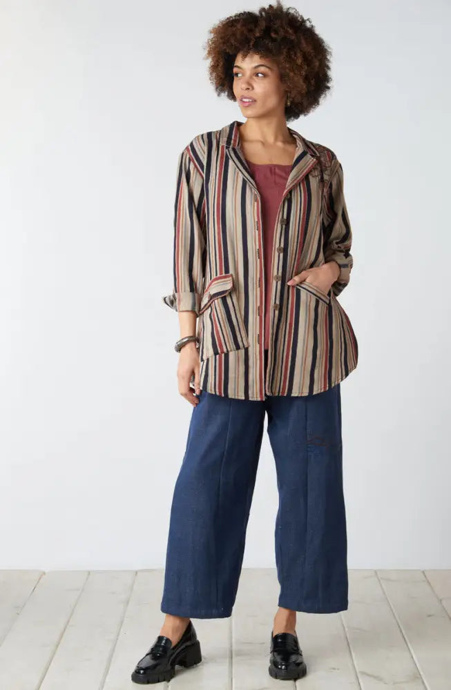 Vellore Block Print Herringbone Shirt Jacket - Cement/Multi