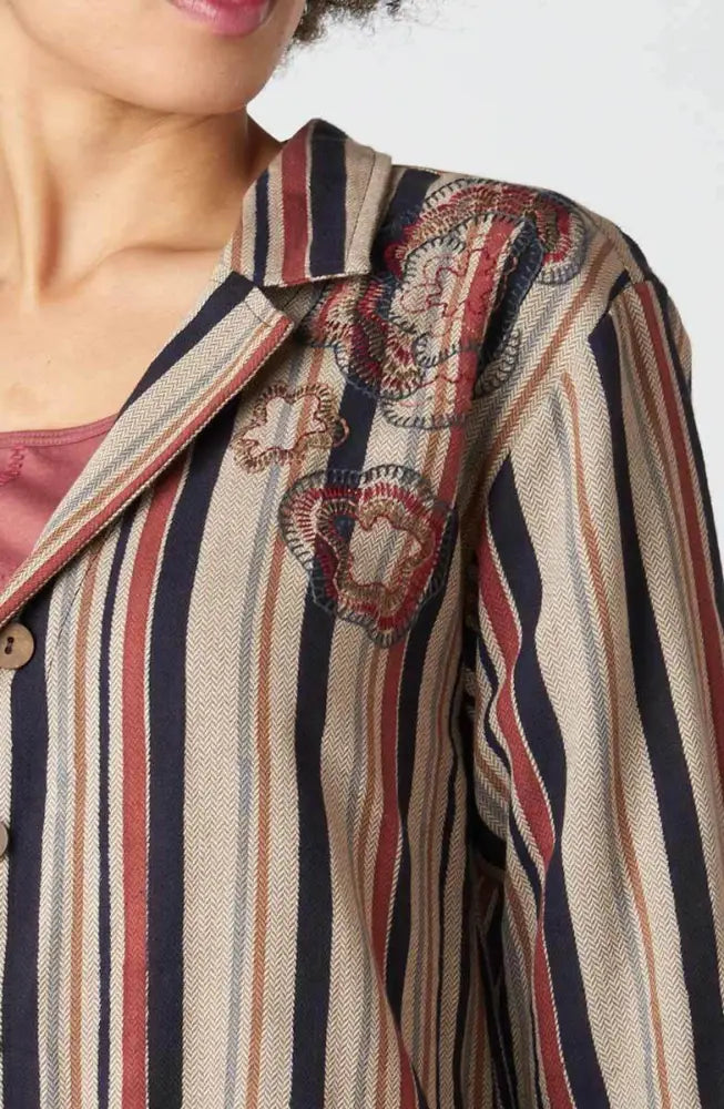 Vellore Block Print Herringbone Shirt Jacket - Cement/Multi