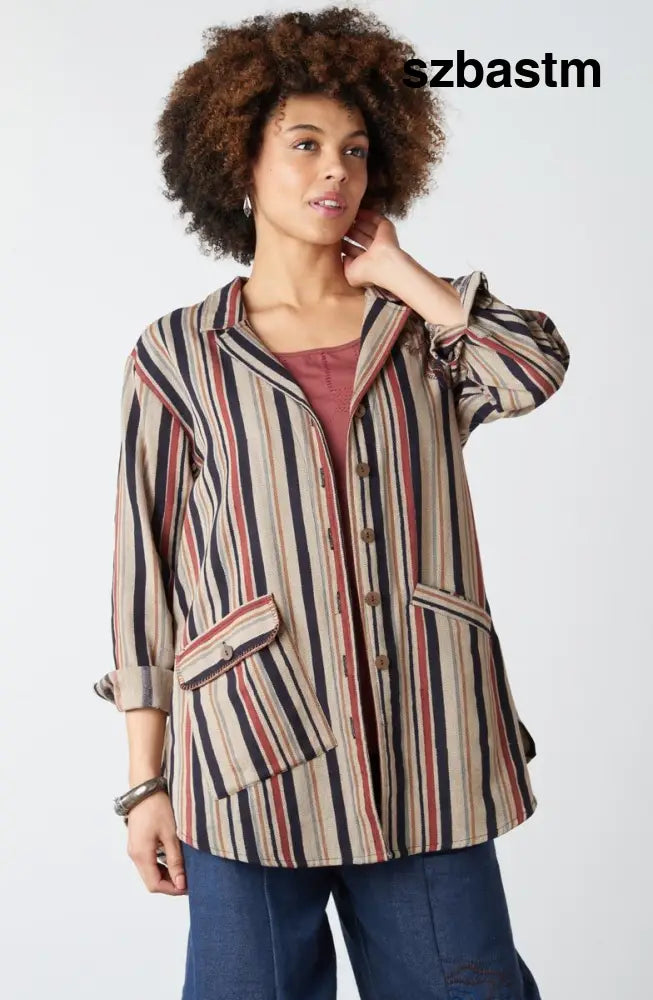 Vellore Block Print Herringbone Shirt Jacket - Cement/Multi - Cement/Multi / PS (6-8)