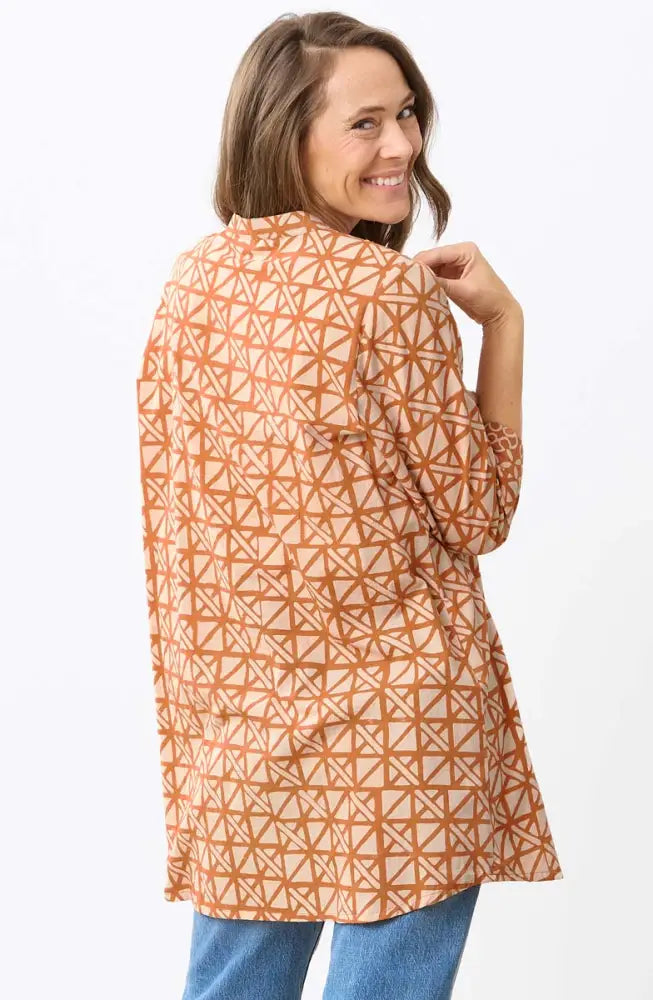 Vibha 3/4-Sleeve Band Collar Tunic - Copper