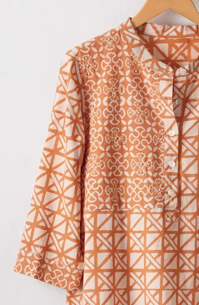 Vibha 3/4-Sleeve Band Collar Tunic - Copper
